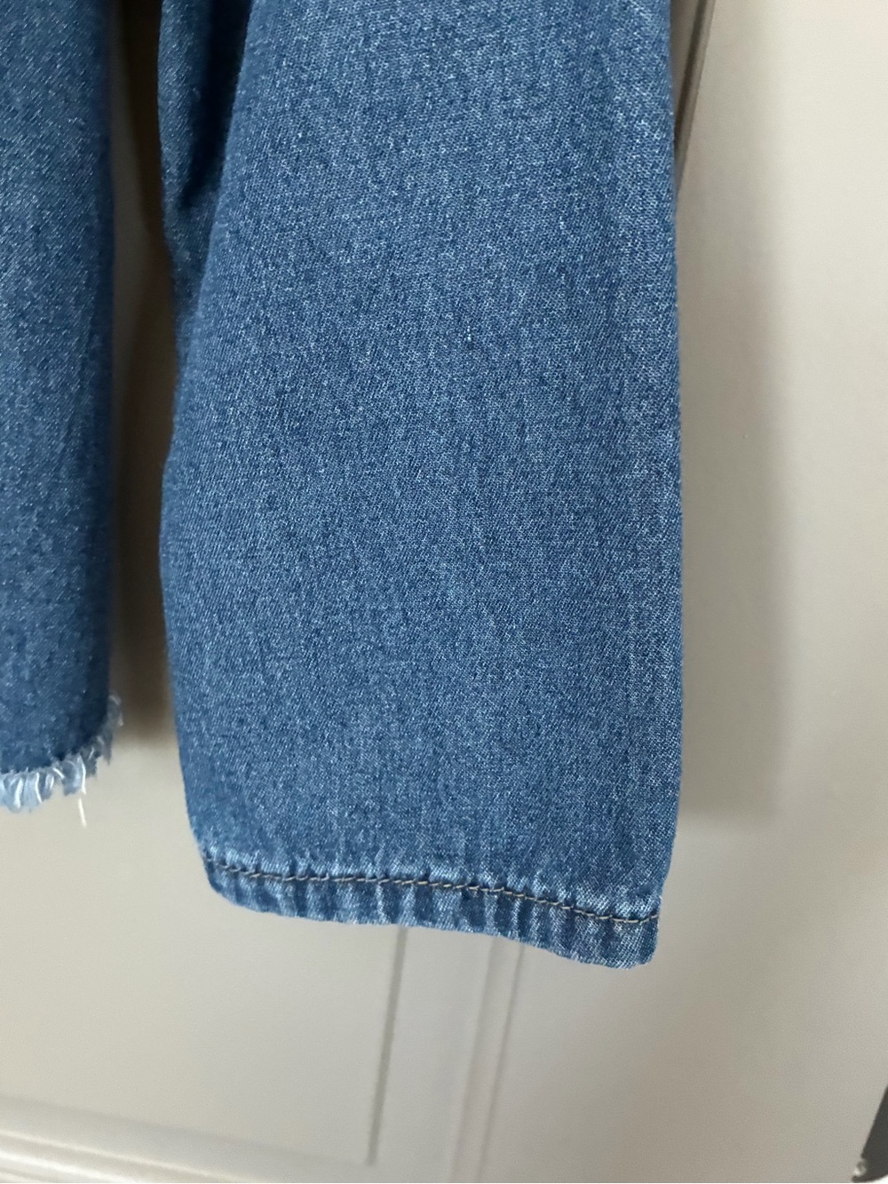 Denim Military-Style Jacket with Frayed Trim & Detail Stitching - Picture 11 of 12